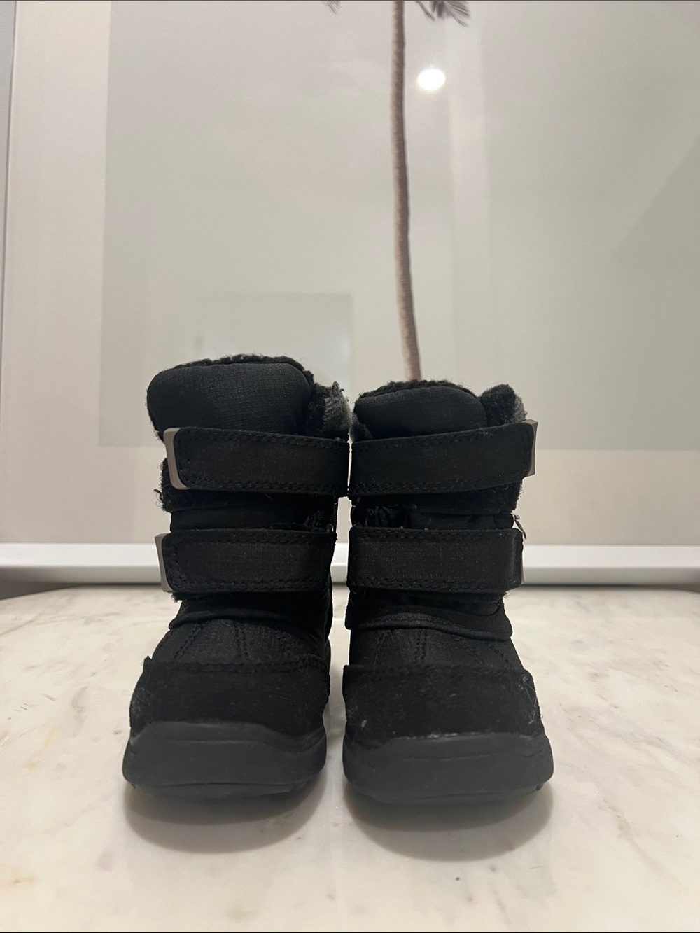 Kamik Black Kids Snow Boots with Gray Plaid Cuff